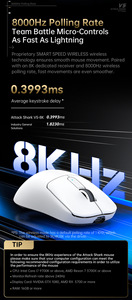 ATTACK SHARK V5 Ratón inalámbrico Ligero PAW3950 Juego de oficina Tres modos BT Ratón 8K con cable - Product Image 4