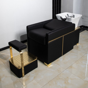 Cama de Lavado Semi-Reclinable de Alta Gama para Salón, con Lavabo de Cerámica, Tapicería de Cuero, Espacio de Almacenamiento y Diseño Personalizable para Barberías - Product Image 2