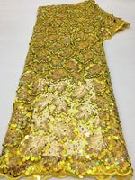 Coloré Multi Couleur Pêche Doré Dentelle Tissu Dentelle Tissu Nigérian Dentelle De Mariage Double Sequin