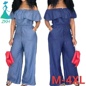 Combinaison-Pantalon Large en Jean à Manches Courtes Col Bateau pour Femme, Style Chaud Été <span class=keywords><strong>2021</strong></span> - Product Image 1