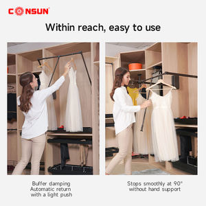 Consun nâng móc treo treo đường sắt phòng ngủ phần cứng tủ quần áo quần áo nâng kéo xuống mềm đóng quần áo đường sắt quần áo giá - Product Image 6