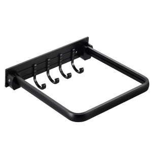 Aluminum Kitchen Pan Tableware Hanging Storage Rack Wall Mounted Washing Basin Storage Shelf Organizer With 4 Movable Hooks