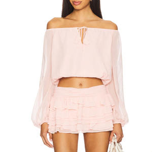 Maglia Casual <span class=keywords><strong>monospalla</strong></span> da donna maglia in Chiffon traspirante a maniche lunghe con decorazione a bottone per tutte le stagioni - Product Image 1