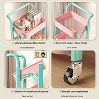 Chariot de rangement pliable à 3 niveaux Cedar Space, chariot utilitaire en métal multicolores avec roulettes pour la maison, la cuisine et le bureau