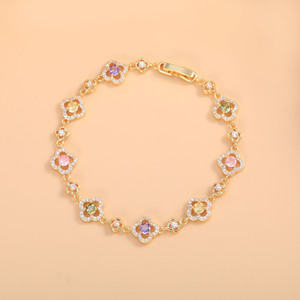 Flower Shape Zircon <b>Bracelet</b> <b>Copper</b> Alloy Bezel Setting Party Jewelry - Product Image 1