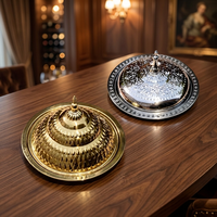 Plat de service en métal haut de gamme avec couvercle, design arabe, plat chauffe-plats décoratif pour table à manger, buffet, restauration et usage domestique