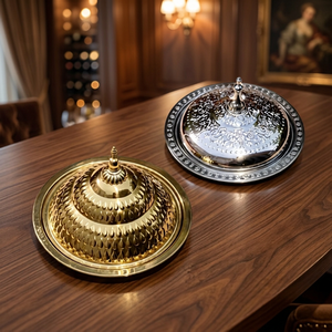 Plat de service en métal haut de gamme avec couvercle, design arabe, plat chauffe-plats décoratif pour table à manger, buffet, restauration et usage domestique - Product Image 3