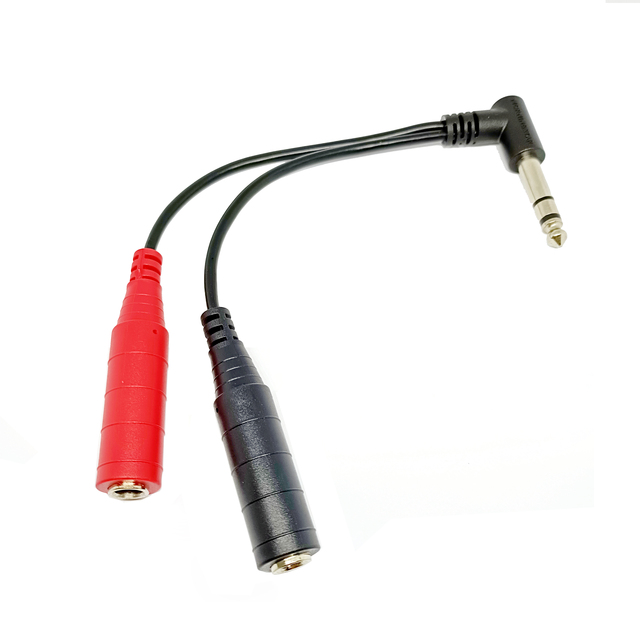 Right Angle 1/4" TRS Male to Dual 1/4" TS Female Split Y Cable