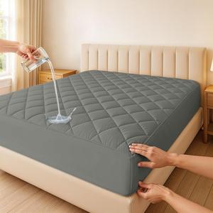 Pelindung Kasur Anti Air Berlapis Quilted dengan Penutup Elastis, Cocok untuk Kasur dengan Kedalaman hingga 16 inci, Pelindung Kasur Tanpa Suara, Dapat Digunakan Sepanjang Musim - Product Image 1