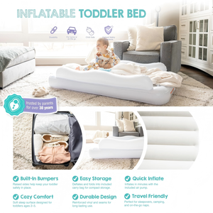 White <b>Inflatable</b> Toddler Travel Bed with Safety Rails for Kids Home Camping Hotel - Product Image 5