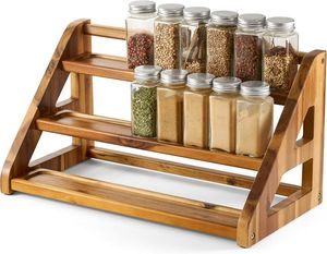 ADC 3-Tier Step Display Wooden Spice Organizer Countertop Seasoning <b>Storage</b> Shelf Kitchen <b>Cabinet</b> Holder - Product Image 1