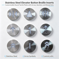Plaques Tactiles Personnalisables en Acier Inoxydable pour Boutons d'Ascenseur avec Inscriptions Braille Modèle 008, Symboles Fléchés et Points en Relief, Taille Personnalisée