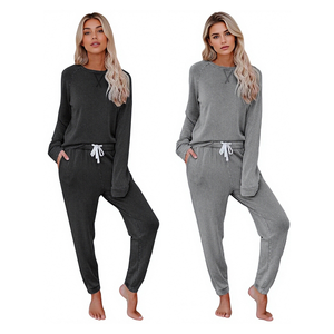 Hongbo Customised <strong>Thermal</strong> Front Logo Women's Winter Pajamas Soft &amp; Cozy Elegant O-Neck Long Sleeves Sleepwear - Product Image 2