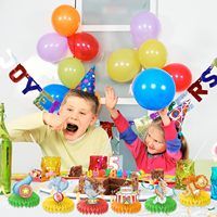 HAWIN 9 pièces Décorations de fête d'anniversaire sur le thème du carnaval pour enfants, centres de table en papier nid d'abeille, décorations de table de clown de cirque, d'animaux et de magie