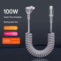 Câble de charge rapide télescopique tressé en spirale 100W pour téléphones Huawei et Apple 17 16 15, Samsung, Xiaomi