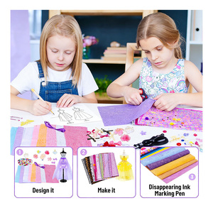 Kit d'artisanat pour enfants, conception de vêtements de mode, mannequins en plastique moulés sous pression, modèles de tissus, ciseaux de mesure, cadeau - Product Image 2