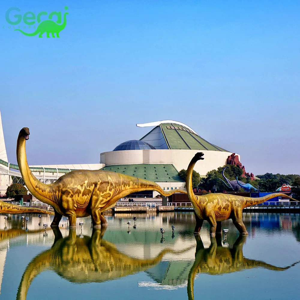 Parque de diversões Gecai Modelo de dinossauro Animatrônico de pescoço longo em tamanho real de alta qualidade para venda