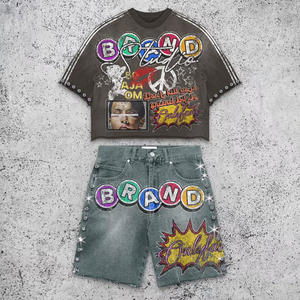 เสื้อยืดผู้ชายพิมพ์ลายแบบรีดร้อน สวมใส่สบาย ระบายอากาศได้ดี ผ้าถัก 500GSM ผ้าฝ้าย 100% ชุดเสื้อยืดโอเวอร์ไซส์ สไตล์ฮิปฮอป สตรีทแวร์ - Product Image 2