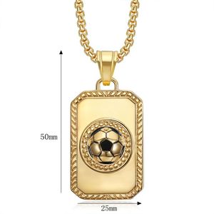 Collier pendentif carré en acier inoxydable avec design de football, basketball, rugby, bijoux unisexes hip hop - Product Image 5