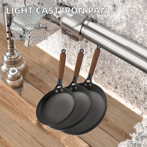 Juego de utensilios de cocina de hierro fundido ligero al por mayor con revestimiento cerámico antiadherente, sin PFAS, sartén y olla con mango de madera y material metálico - Product Image 2