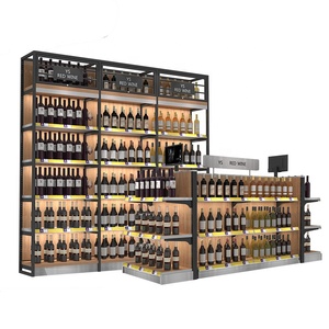 Hecho a medida de acero y estructura de madera <span class=keywords><strong>estantes</strong></span> se utilizan <span class=keywords><strong>para</strong></span> vino de la pantalla o la colocación de productos en el supermercado bar tiendas - Product Image 3