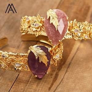 Bracelet ouvert en cristal naturel de haute qualité, couleur or, avec cordon en cuivre, vente directe d'usine, bracelets et joncs tendance - Product Image 4