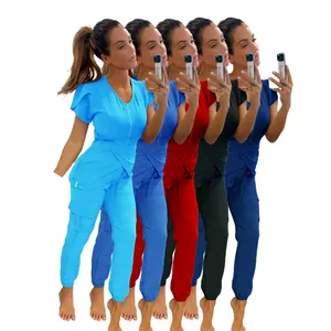 High Quality New Outfit Women's Scrub Set Slim Fit Scrubs Joggers Tulip Nursing Scrub Spandex Nurse Uniform for Hospital Woven