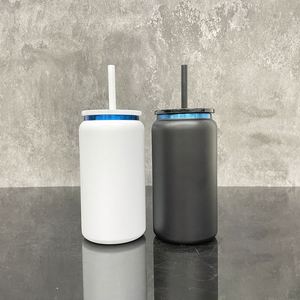 <b>Metal</b> Double Wall Insulated 16oz Tumbler Cups Laser Engraving Blue Plated Underneath Powder Coated Stainless Steel Beer Can - Product Image 2