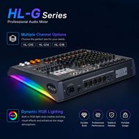 Console de mixage audio 14 canaux HL-G14 avec lumières RGB, double effets DSP 99, BT5.0, alimentation fantôme 48V, enregistrement OTG pour scène live, DJ et studio