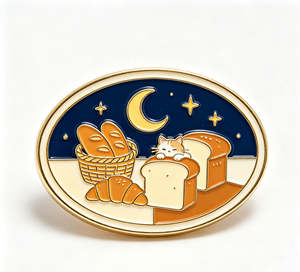 Pin de Solapa de Esmalte Duro Estilo Antiguo con Diseño de Gato y Pan, Insignia Personalizada, Broche Ovalado para Ropa, Regalo - Product Image 1