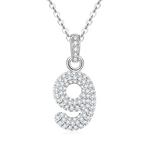 Collier en or 14 carats plaqué or avec micro-pavé de zircon, numéro 9, style hip-hop, pour femmes, vente en gros - Product Image 1