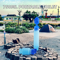 Bouteille de toilette portable en plastique écologique de 750 ml, épaisseur 3 mm, pour camping et voyage, mini pot rétractable et désinfectant