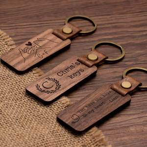 <b>Personalised</b> Laser Engraved Wooden Label <b>Keyring</b> Custom Logo Keychains with Wood Strap Accessories for <b>Car</b> Bag Pendant - Product Image 2