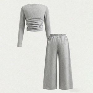 Ensemble haut à manches longues et pantalon ample à imprimé dessin animé pour adolescentes, style coréen, pour toutes les saisons, tenue de tous les jours, stock suffisant - Product Image 2