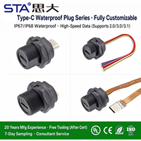 Connecteur circulaire étanche IP68 Type C, double prise femelle en plastique, adaptateur en laiton, fileté, alimentation LED, utilisation extérieure, charge rapide