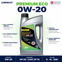 Huile moteur entièrement synthétique 0W-20 1L 4L Vente en gros Lubrifiant automobile API SQ LUBEMAXX
