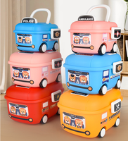 Boîte de rangement de jouets pour enfants en forme de dessin animé avec roues en PP pour l'organisation d'articles divers dans la famille et le salon