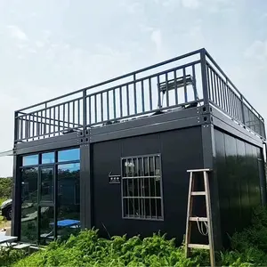 luxury 20ft prefabricated houses with kitchen bathroom black shipping container house with one bedroom hotel use
