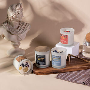 Pot à bougie en verre givré avec couvercle en bambou fait main, écologique, de haute qualité, couleur personnalisée, aromathérapie, Noël, Thanksgiving - Product Image 3