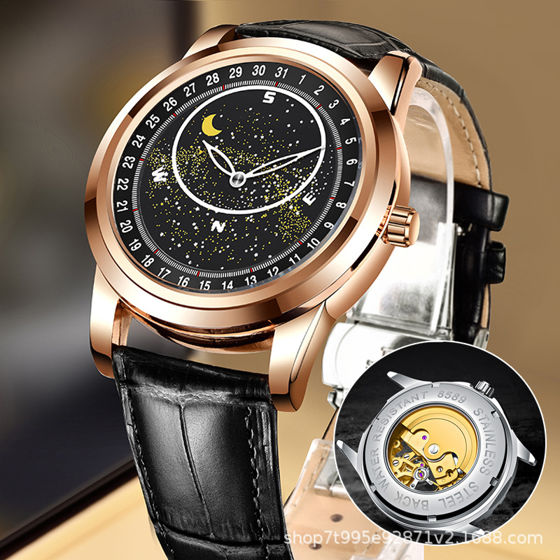 999 coque rose en cuir noir [montre mécanique]]