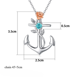 Collar con Colgante de Ancla para Mujer, 12 Piedras de Nacimiento, Inspirado en Marineros, con Flor de Rosa, Regalo de Joyería para Cumpleaños, para Uso Diario - Product Image 2