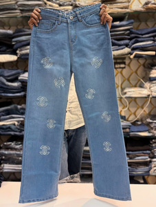 <span class=keywords><strong>Pantalon</strong></span> en jean streetwear pour <span class=keywords><strong>femme</strong></span> à sequins - Taille mi-haute, toutes saisons, coupe droite, tendance, vente en gros - Product Image 3