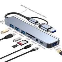 Hub USB 2 en 1 con Doble Conector, 8 en 1, USB 3.0, 2.0, Audio de 3.5mm, Carga PD, Divisor SD/TF, Adaptador Multipuerto, Hub USB 3.0