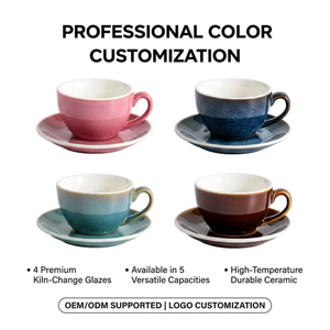 Tazas <span class=keywords><strong>de</strong></span> Cerámica Retro para Café y Té con Plato Kingze Personalizables para Restaurante 75ml 200ml 250ml 300ml 350ml - Product Image 2