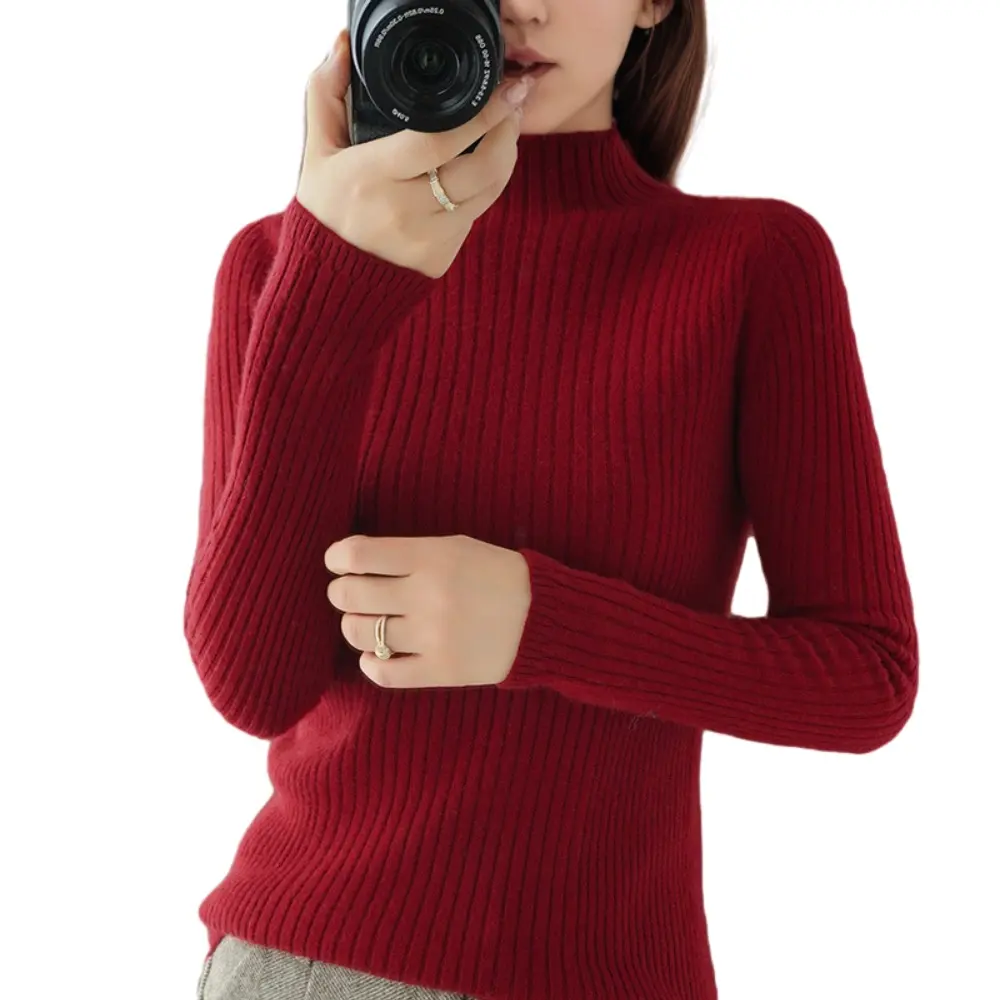 D1201TA66 Wholesale Winter Europe Solid Color Turtleneck Christmas Knitting Women's Sweater Sehe Fashion