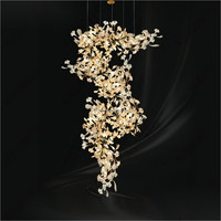 Lustre moderne de luxe en forme de feuille de ginkgo, luminaires suspendus en céramique personnalisés pour l'intérieur, escalier, hall d'hôtel, éclairage à télécommande