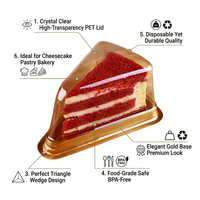 Boîte à pâtisserie jetable en plastique transparent avec couvercle haut, pour tranches de gâteau individuelles, base dorée et noire, pour cheesecake