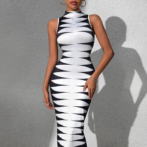 European and American Fashion Printed Sexy Long Dress With Zebra Pattern Waist Cinching to Show Off Figure Sexy Dress for <b>Women</b> - Product Image 1
