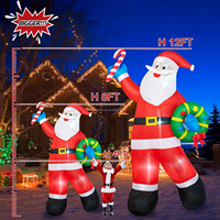 Père Noël gonflable de 12 pieds avec guirlande de cannes en sucre et lumière LED, ornement de Noël pour la cour, la pelouse, la maison, la décoration extérieure des fêtes