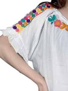 Camicia a maniche corte da donna con ricamo estivo da donna camicetta bianca in lino di cotone con <span class=keywords><strong>frange</strong></span> larghe - Product Image 6